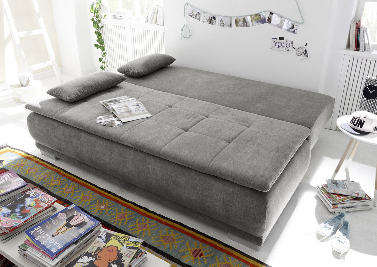 KANAPÉÁGY textil, faalapú anyag szürke  - ezüst/szürke, Modern, műanyag/faalapú anyag (208/93/105cm) - MID.YOU