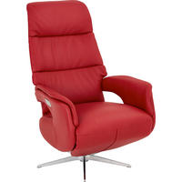 RELAXSESSEL Echtleder Relaxfunktion    - Rot/Alufarben, Design, Leder/Metall (71/107/80cm) - Welnova