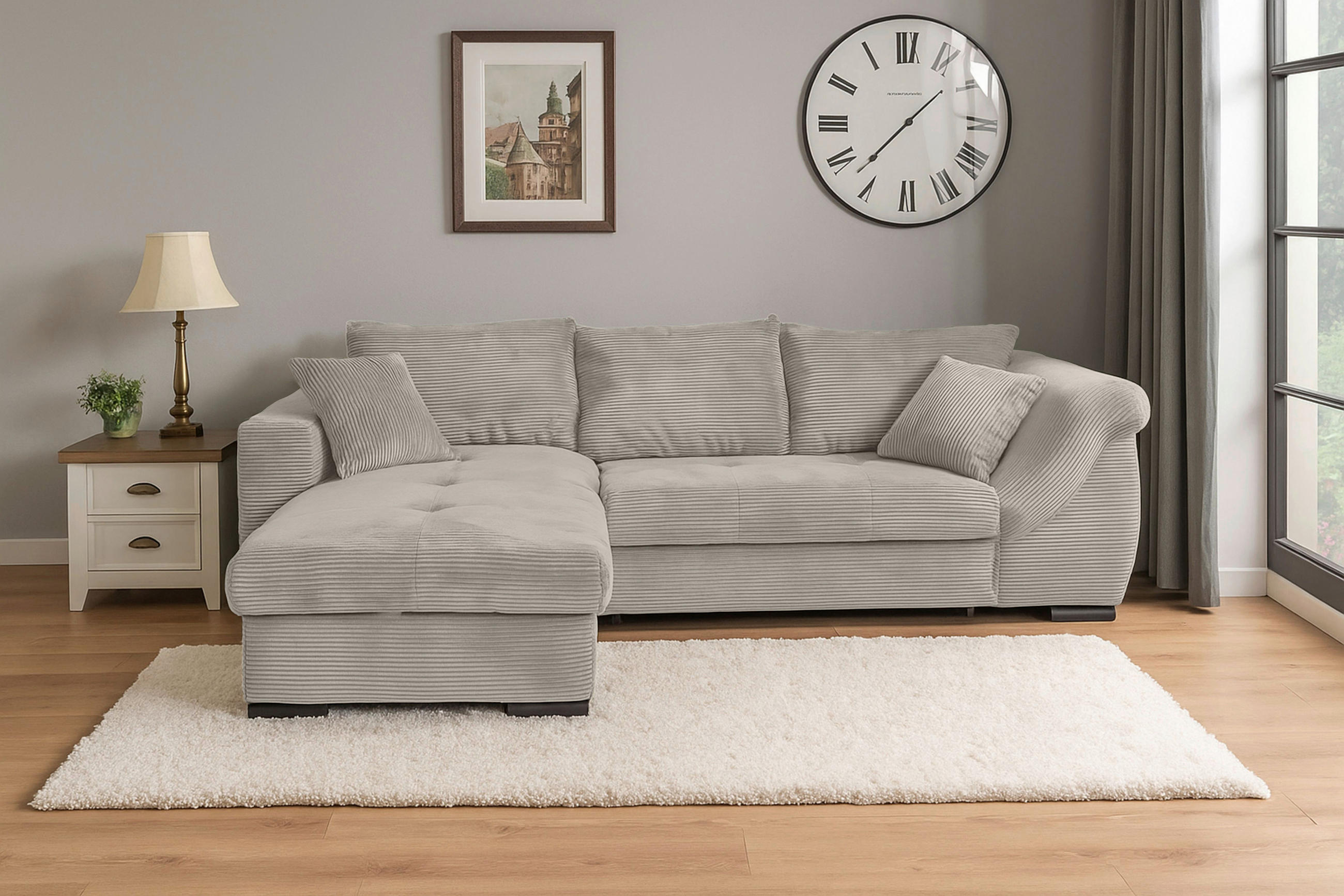 ECKSOFA in Cord Beige  - Beige/Schwarz, KONVENTIONELL, Textil/Metall (168/258cm) - Carryhome