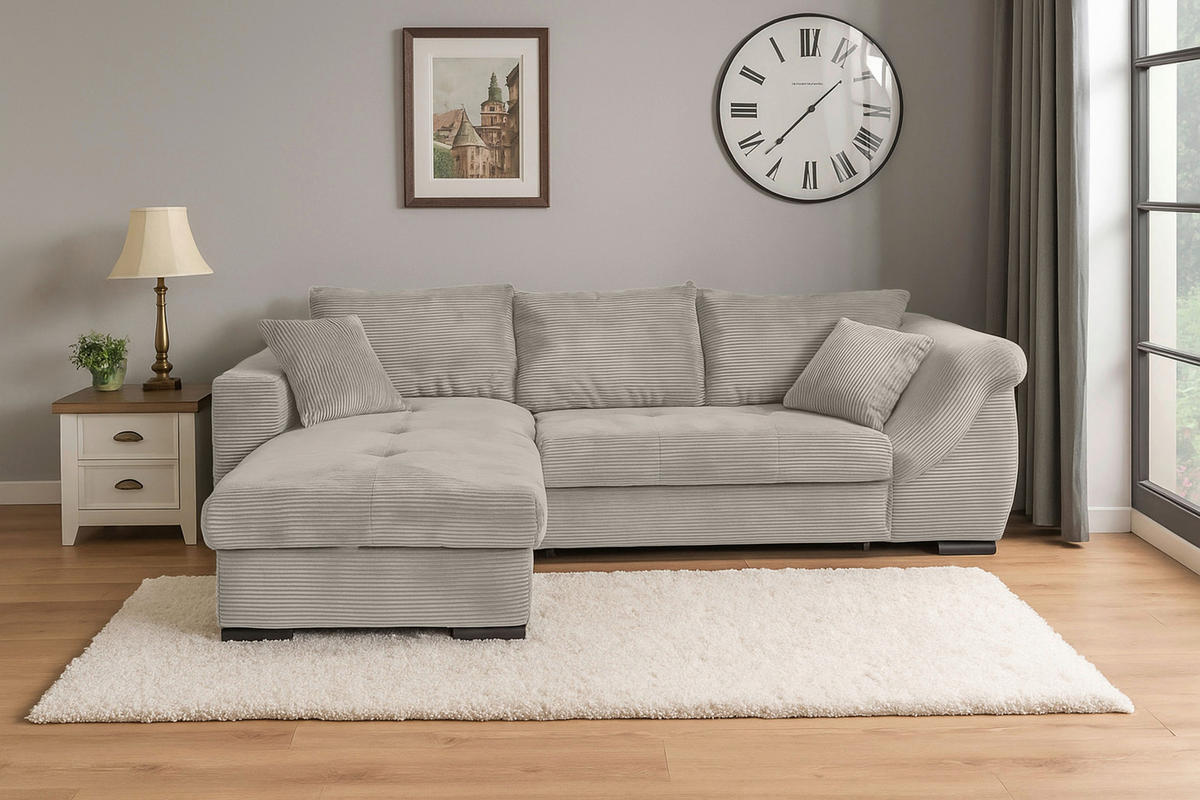 ECKSOFA Beige Cord  - Beige/Schwarz, KONVENTIONELL, Textil/Metall (168/258cm) - Carryhome