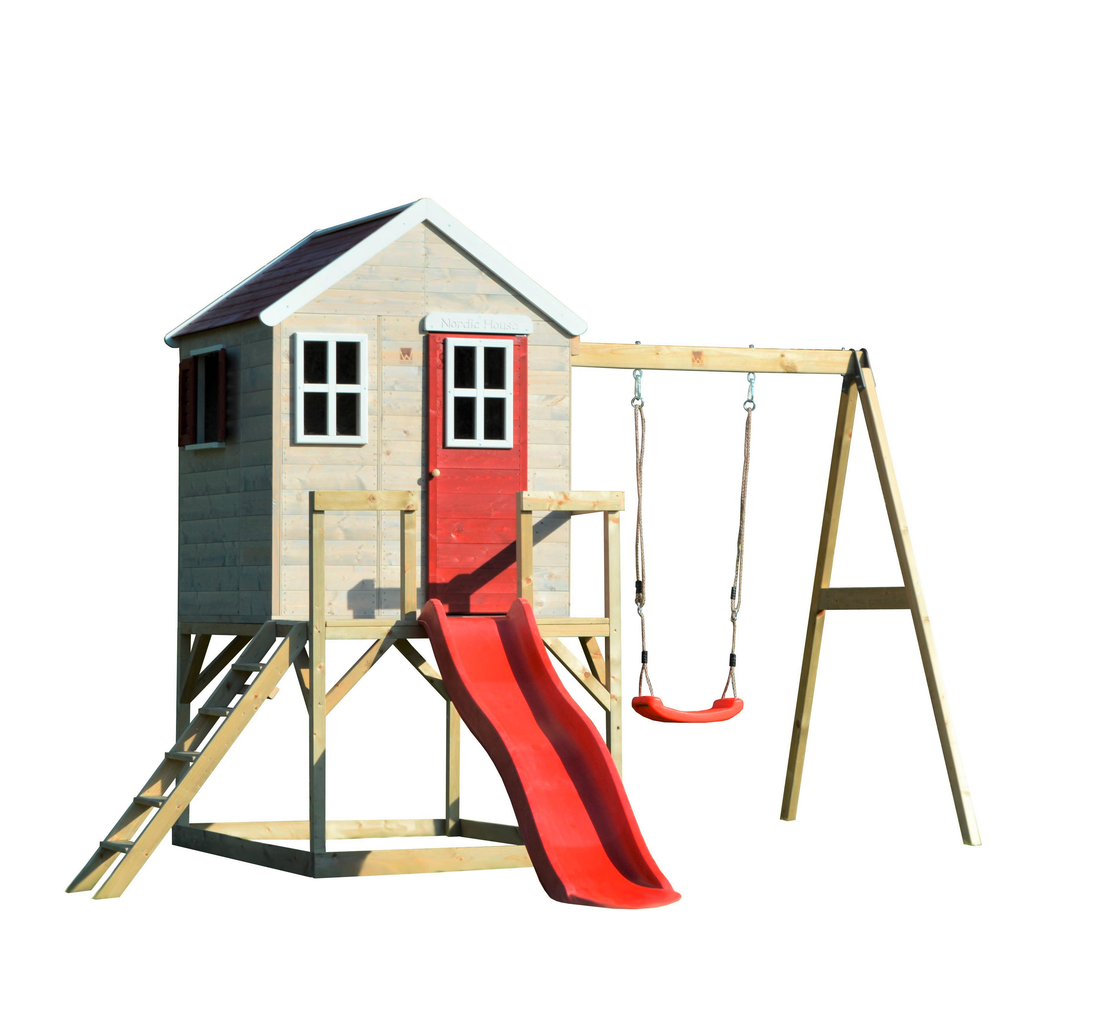 Wendi Toys M5 Kinderspielhaus Holz, Spielhaus Holz, Gartenhaus Kinder mit  Tafel und Fensterlädenin in Rot, Spielhaus Kinder