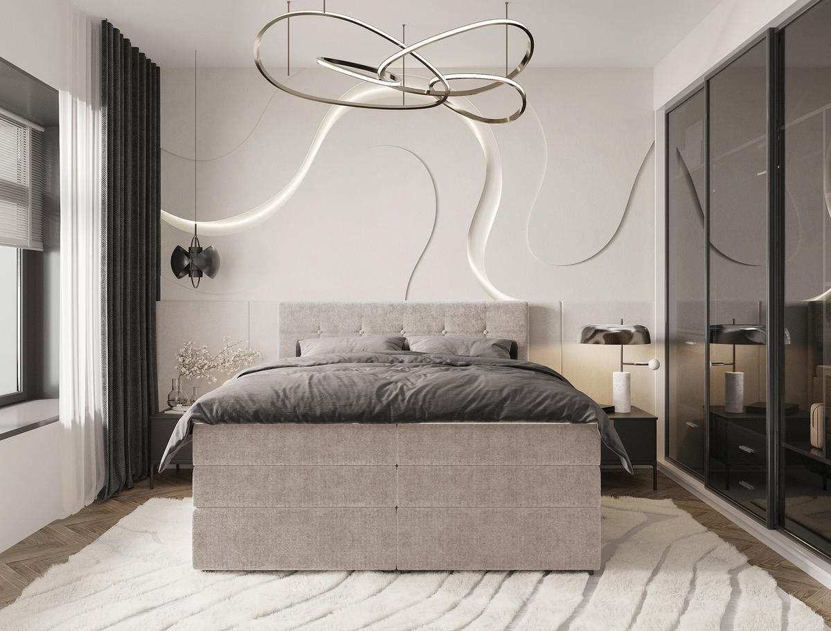 BOXSPRINGBETT 180/200 cm  in Beige  - Beige/Schwarz, KONVENTIONELL, Kunststoff/Textil (180/200cm) - Carryhome