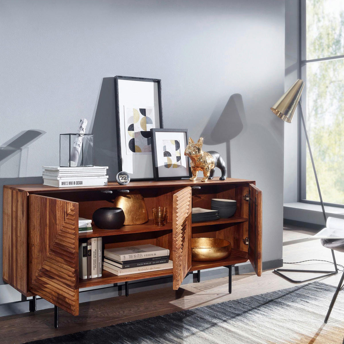 SIDEBOARD 148/72/40 cm  - Sheeshamfarben/Schwarz, Design, Holz/Metall (148/72/40cm) - MID.YOU