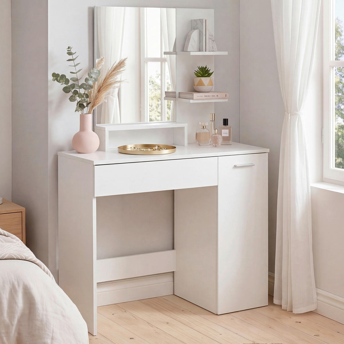 TOALETNÍ STOLEK, bílá, 90/138/38 cm - bílá/barvy stříbra, Design, kov/kompozitní dřevo (90/138/38cm) - Livetastic