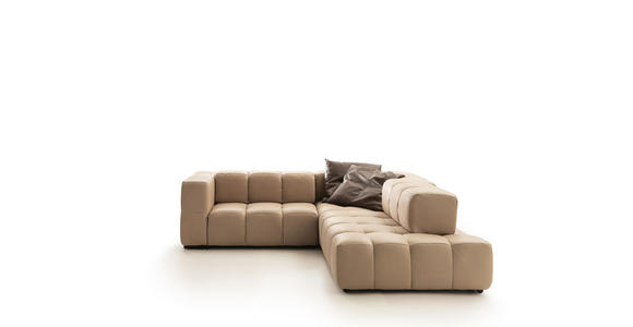 ECKSOFA in Echtleder Hellbraun 244/255 cm - Hellbraun/Schwarz, Design, Leder/Metall (244/255cm) - Emilio Belluti