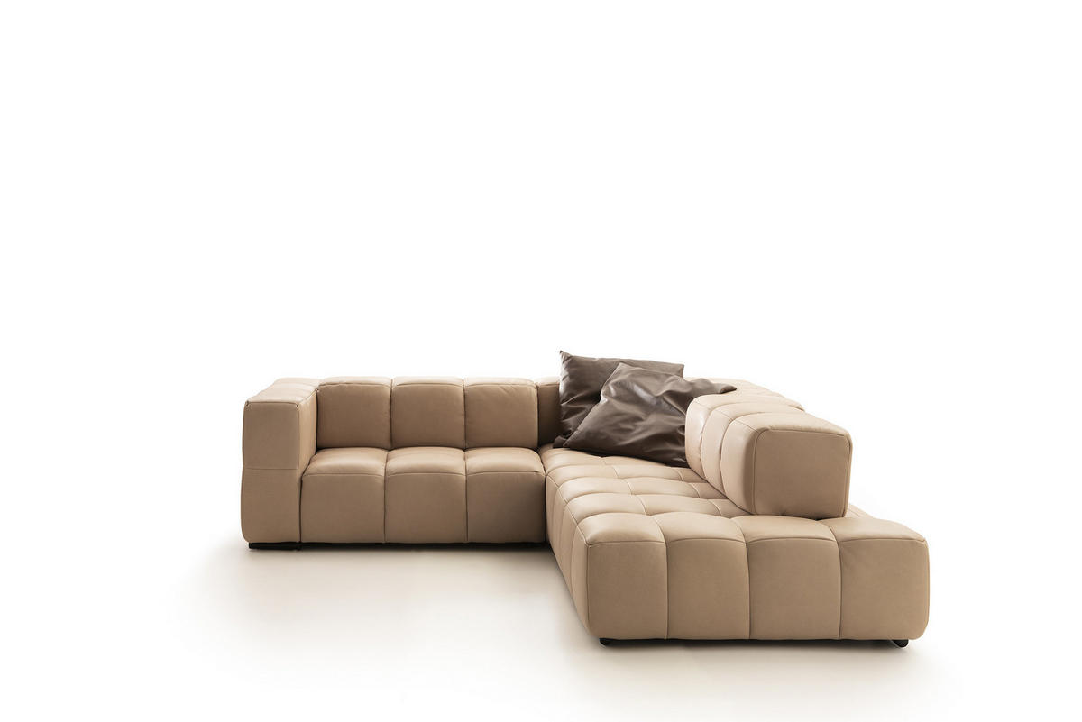 ECKSOFA in Echtleder Hellbraun  - Hellbraun/Schwarz, Design, Leder/Metall (244/255cm) - Emilio Belluti