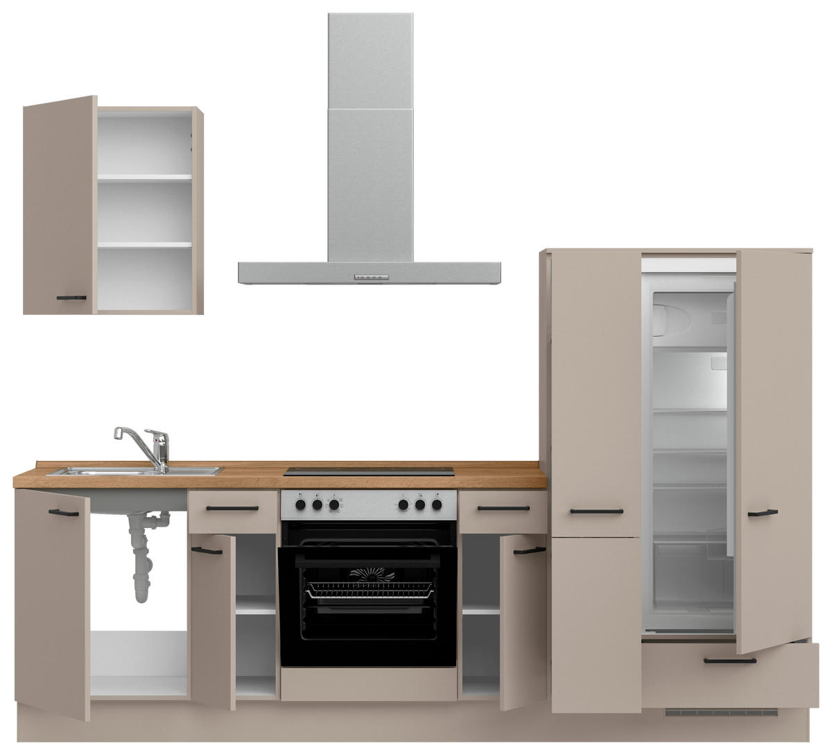 KÜCHENBLOCK Easytouch 270 cm  in Eichefarben, Sandfarben  - Sandfarben/Eichefarben, MODERN, Holzwerkstoff/Metall (270cm) - Nobilia
