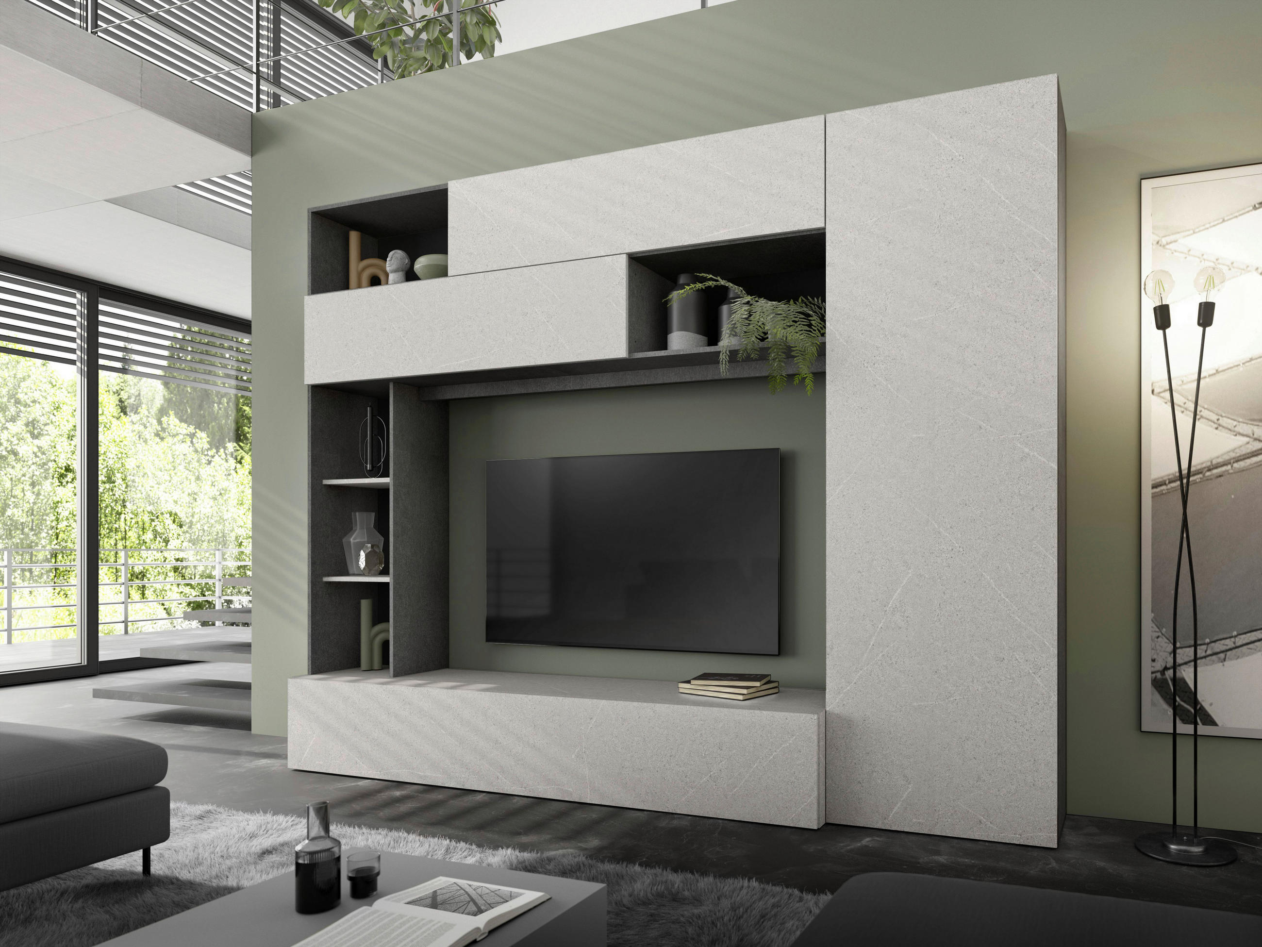 WOHNWAND 5-teilig  in Anthrazit, Greige  272/209/40 cm  - Greige/Anthrazit, MODERN, Holzwerkstoff/Kunststoff (272/209/40cm) - Carryhome