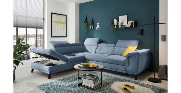 ECKSOFA Blau Mikrovelours  - Blau/Schwarz, MODERN, Kunststoff/Textil (231/274cm) - Carryhome