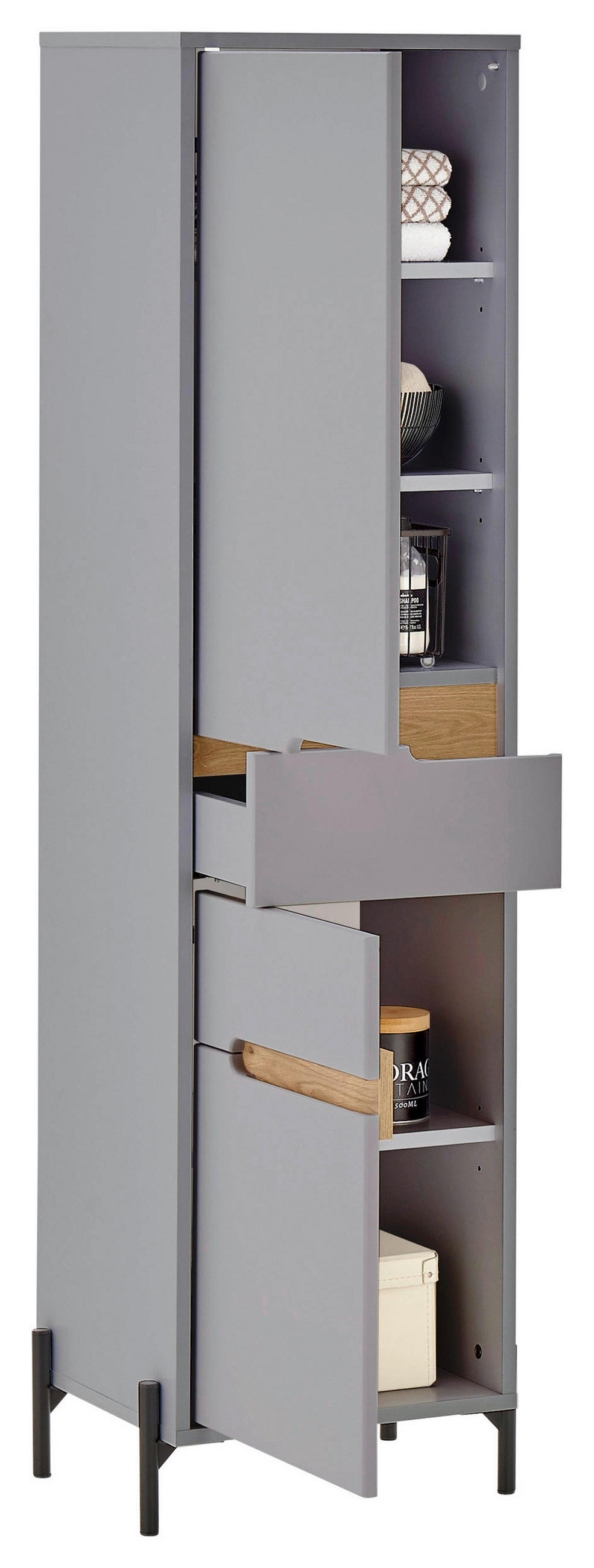 HOCHSCHRANK 40/155/35 cm  - Eichefarben/Hellgrau, Basics, Holzwerkstoff/Metall (40/155/35cm) - MID.YOU