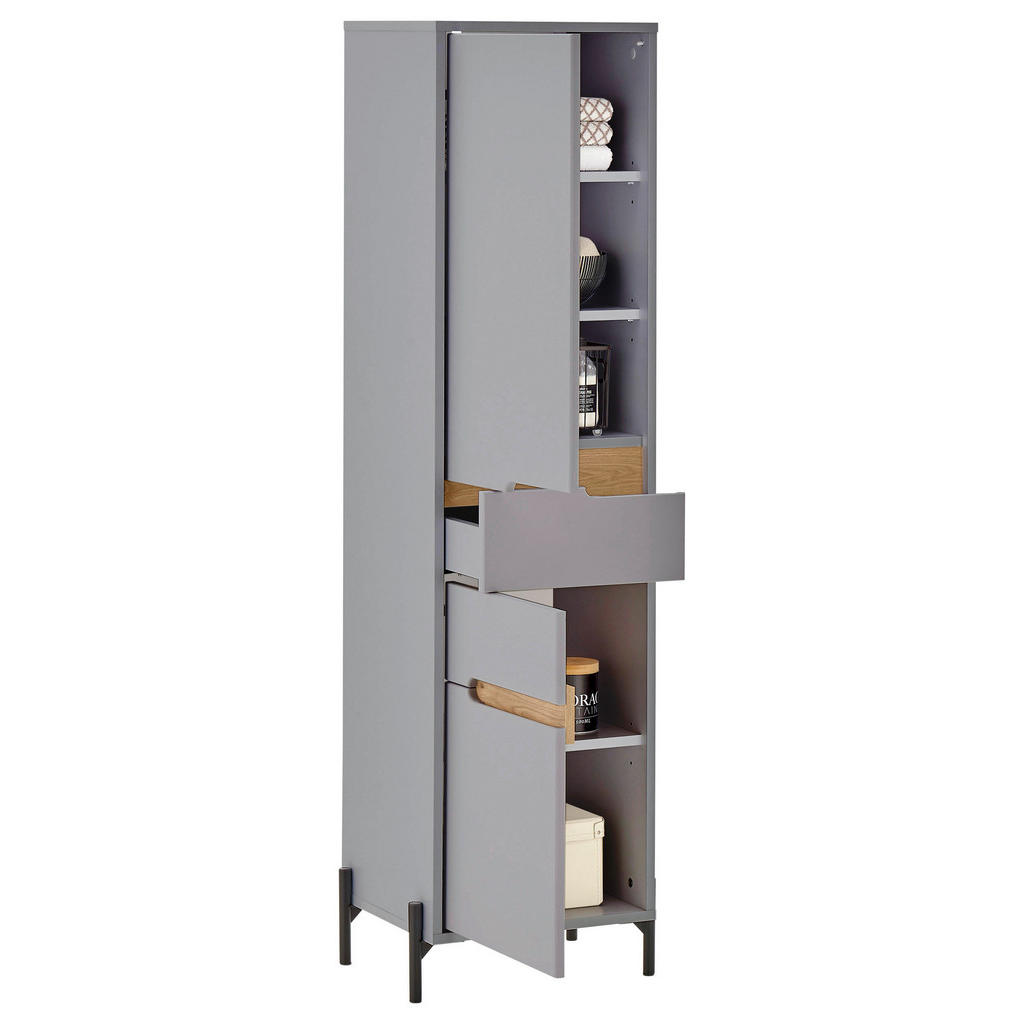 Thumbnail - Mid.you Hochschrank, Eiche, Hellgrau, Holzwerkstoff, 3 Fächer, 1 Schubladen, 40x155x35 cm, stehend, Badezimmer, Badezimm...