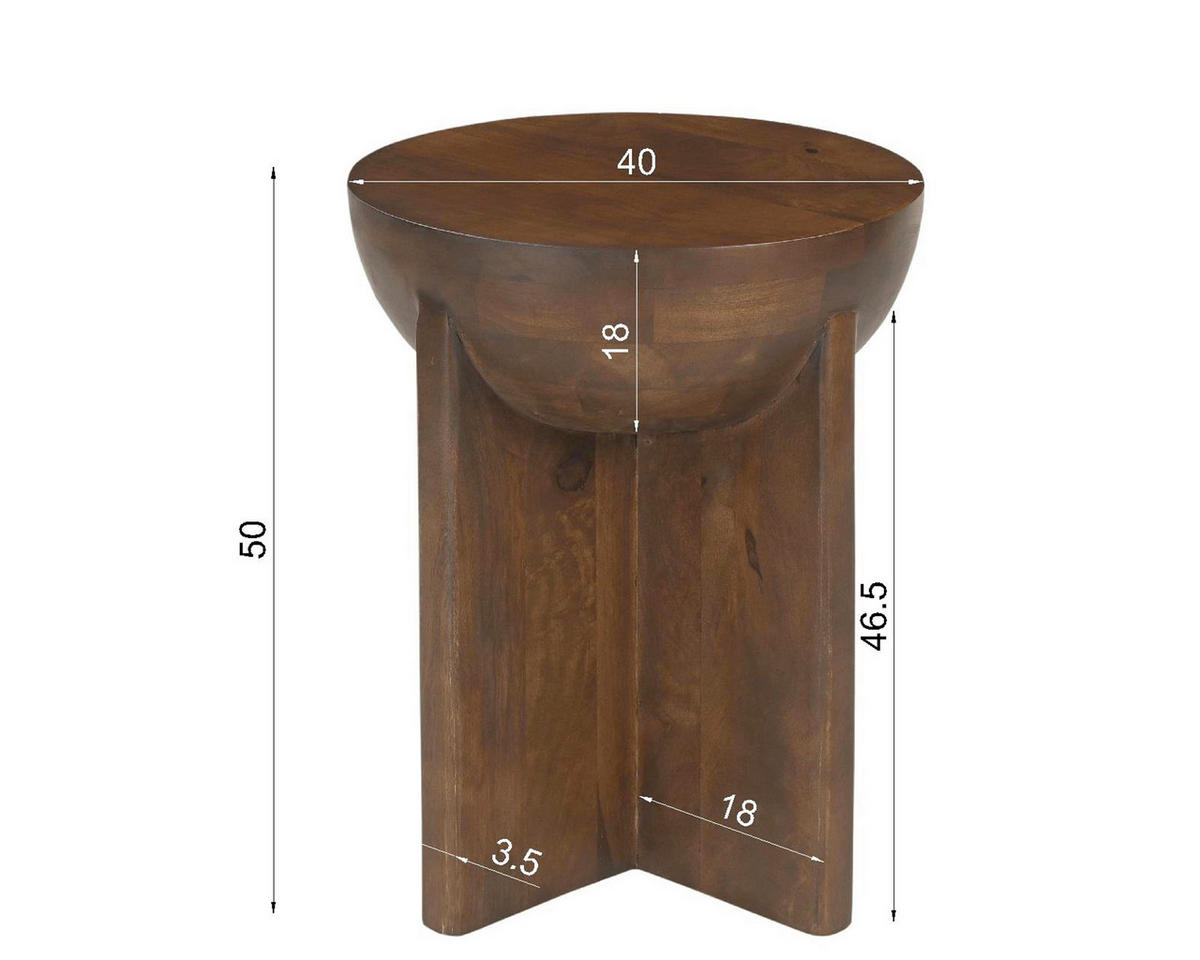 BEISTELLTISCH 40/40/50 cm Mangoholz massiv Braun rund  - Braun, Design, Holz (40/40/50cm) - MID.YOU