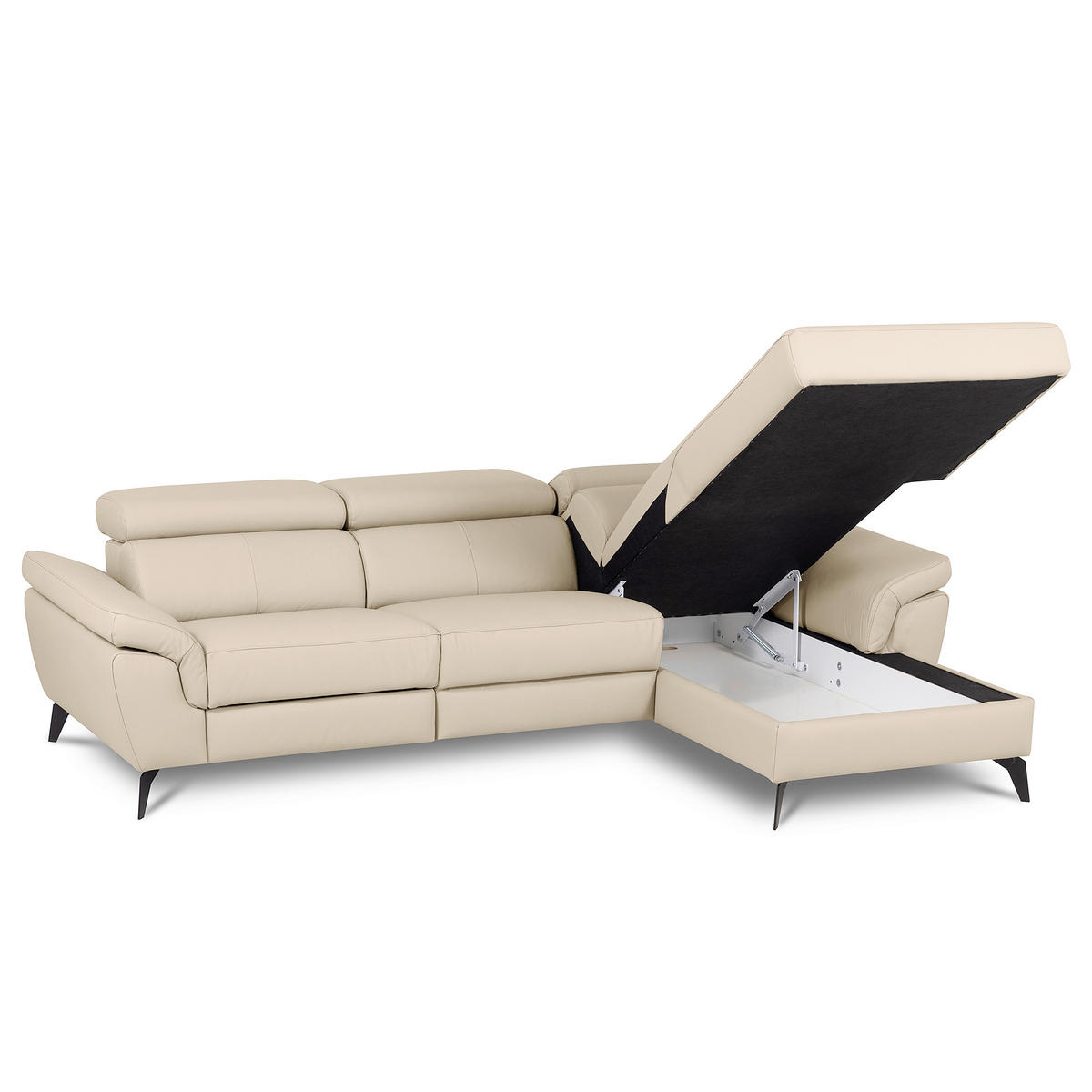 ECKSOFA SONO in Lederlook Echtleder Grau Bettkasten, Armteilverstellung, Kopfteilverstellung  252/179 cm  - Schwarz/Grau, Design, Leder/Textil (252/179cm) - Livetastic