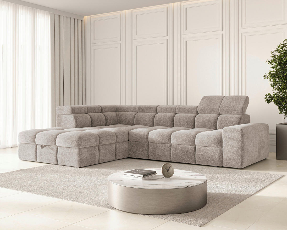 ECKSOFA  in Chenille Graubraun  - Graubraun/Schwarz, MODERN, Kunststoff/Textil (204/292cm) - Milino