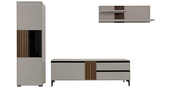WOHNWAND in Nussbaumfarben, Greige 324/200/45 cm - Greige/Nussbaumfarben, Design, Glas/Holz (324/200/45cm) - Moderano