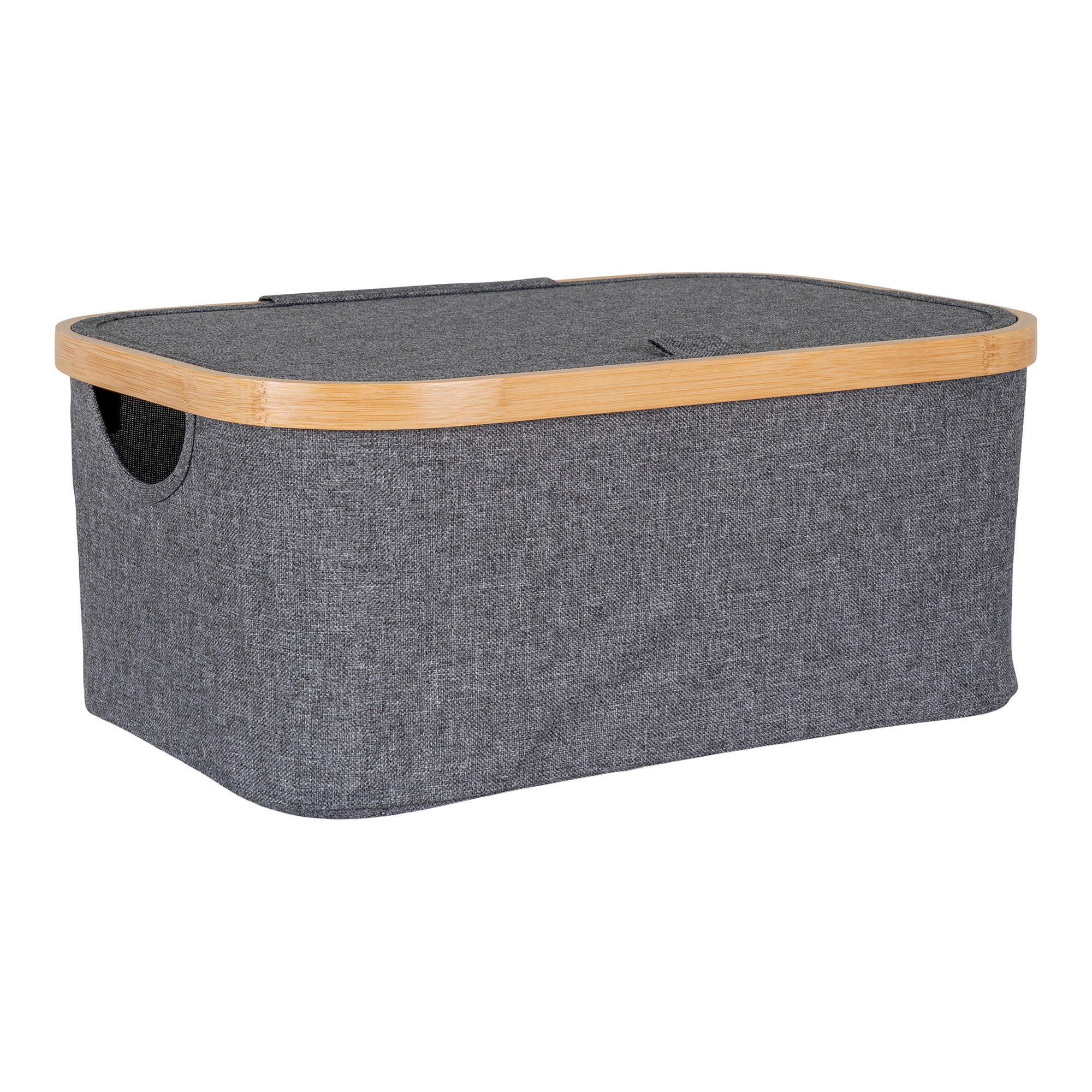 AUFBEWAHRUNGSBOX     - Dunkelgrau/Naturfarben, Basics, Holz/Textil (38/16/26cm)