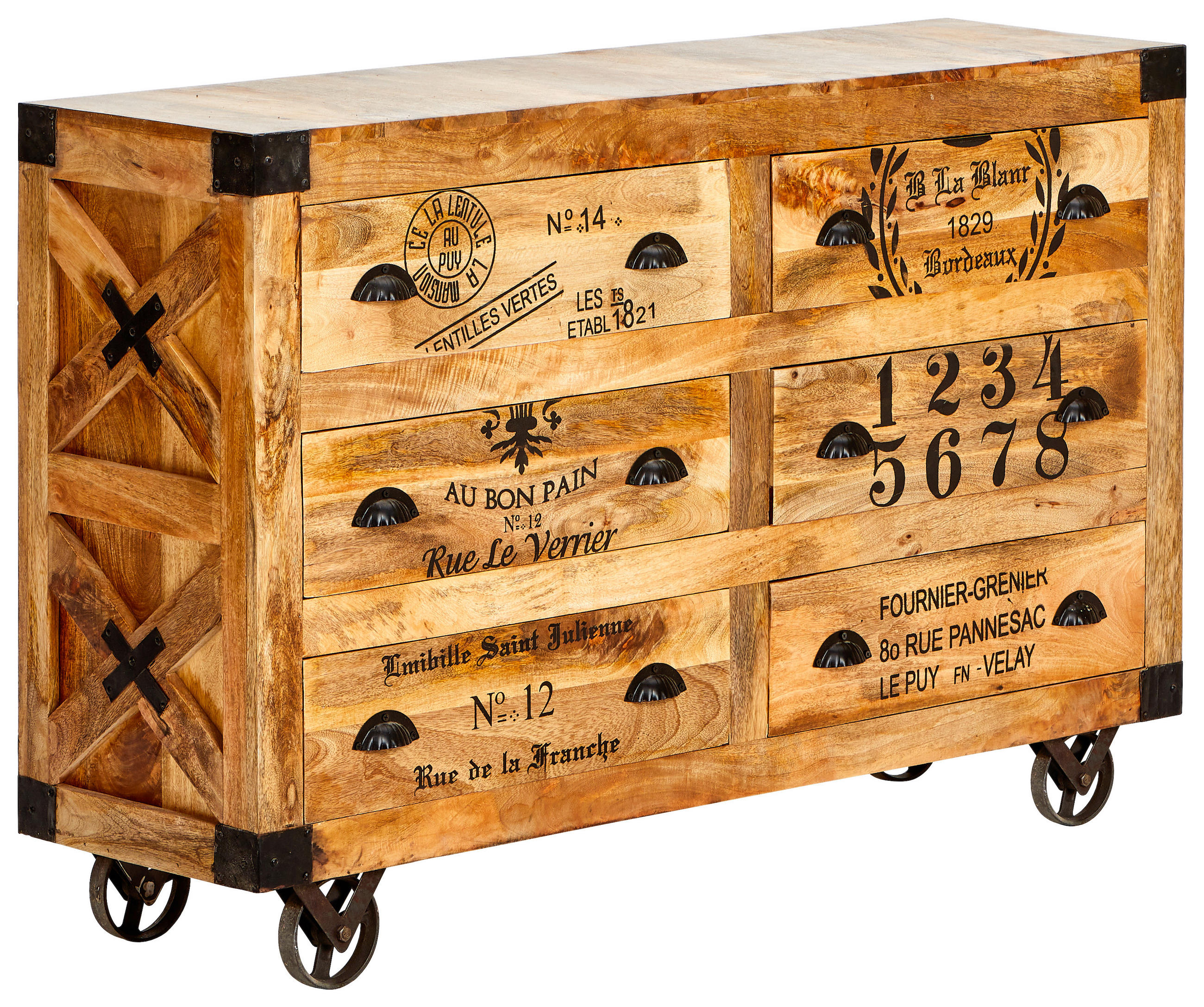 SIDEBOARD Mangoholz massiv Naturfarben, Schwarz  - Schwarz/Naturfarben, LIFESTYLE, Holz/Metall (140/90/40cm) - Landscape