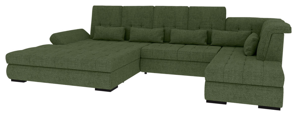 WOHNLANDSCHAFT Olivgrün Struktur  - Schwarz/Olivgrün, KONVENTIONELL, Kunststoff/Textil (212/358/222cm) - Carryhome