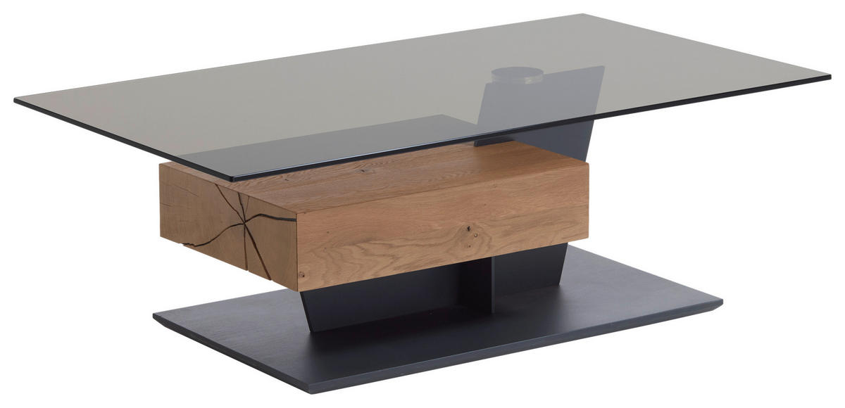 COUCHTISCH Kerneiche vollmassiv ESG, Parsolglas 120/70/45 cm rechteckig Anthrazit, Eichefarben  - Eichefarben/Anthrazit, Natur, Glas/Holz (120/70/45cm) - Valnatura