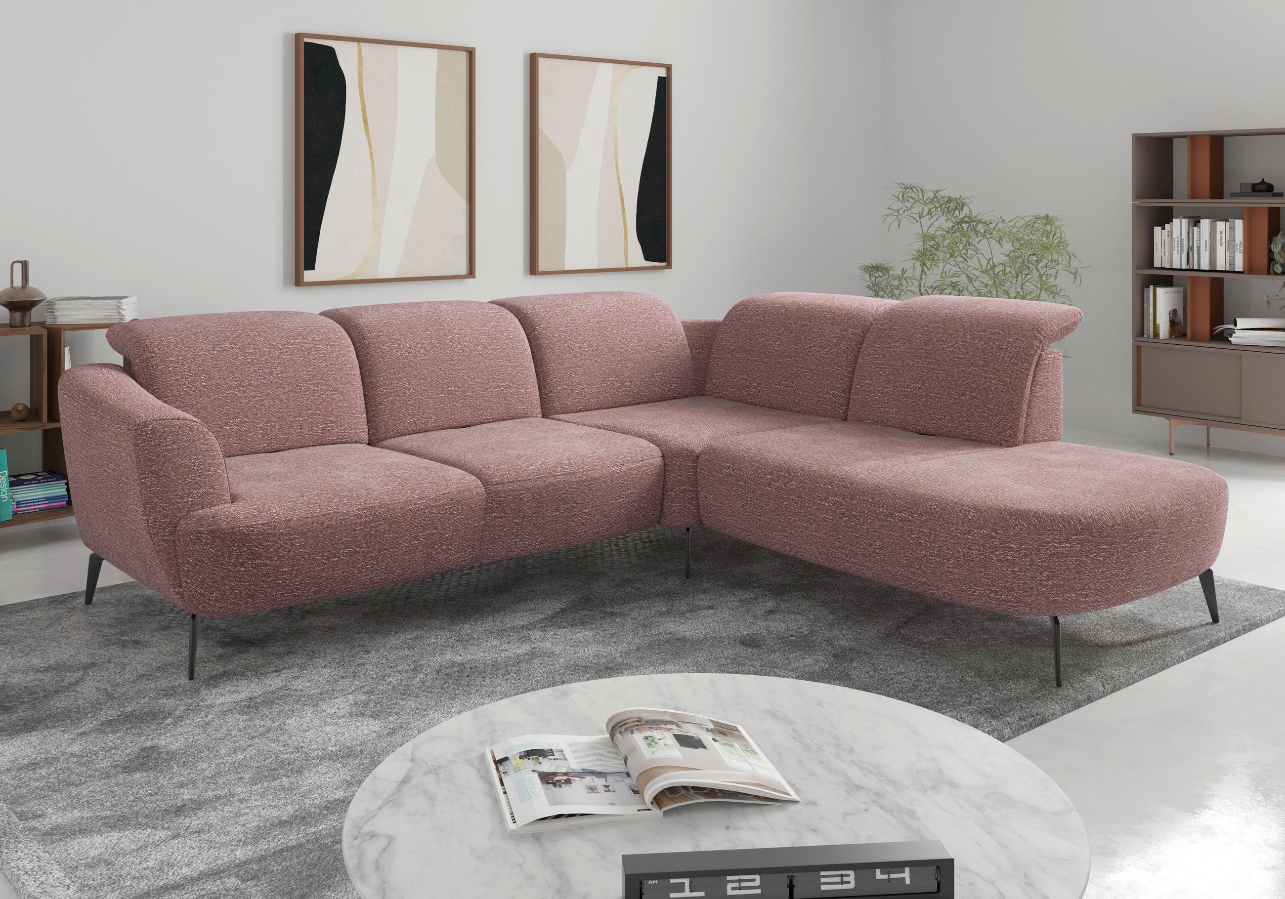 ECKSOFA ZOE E Aubergine Chenille  - Aubergine/Schwarz, KONVENTIONELL, Textil/Metall (300/267cm) - Sit & More