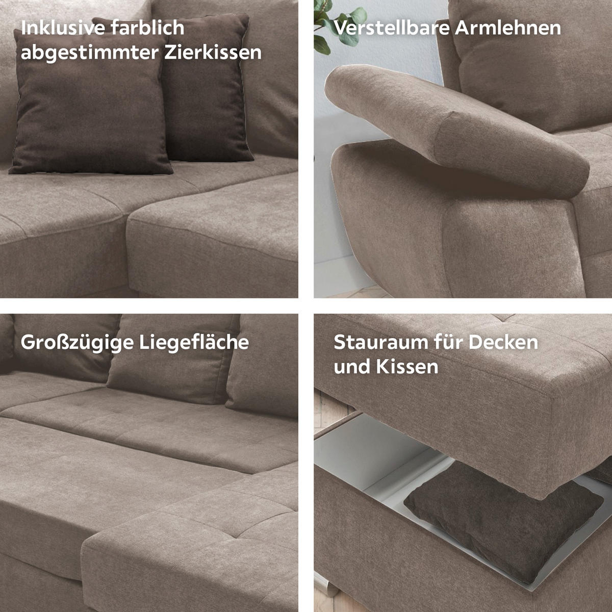 WOHNLANDSCHAFT in Mikrofaser Taupe  - Taupe/Chromfarben, Konventionell, Textil/Metall (219/305/157cm) - Livetastic