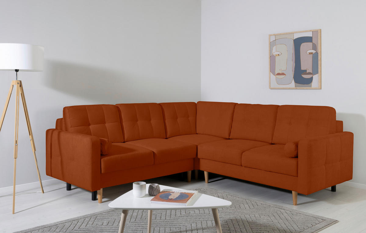 ECKSOFA Noret in Terracotta  - Buchefarben/Terracotta, Design, Holz/Textil (242/242cm) - MID.YOU