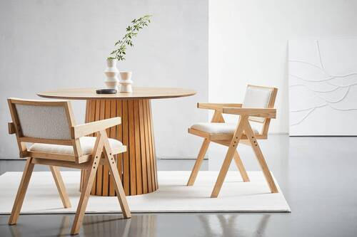 ARMLEHNSTUHL  in Webstoff, Bouclé, Teddystoff  - Naturfarben/Weiß, MODERN, Holz/Textil (51/79/54cm) - Livetastic