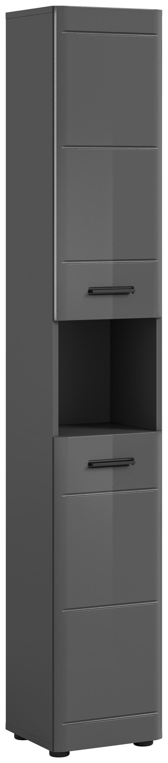 HOCHSCHRANK 30/180/30 cm  - Grau Hochglanz/Schwarz, MODERN, Holzwerkstoff/Kunststoff (30/180/30cm) - MID.YOU