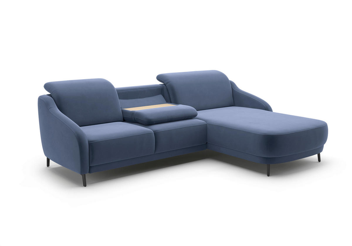 ECKSOFA BLUES V Blau Samt  - Blau/Schwarz, MODERN, Textil/Metall (271/191cm) - Sit & More
