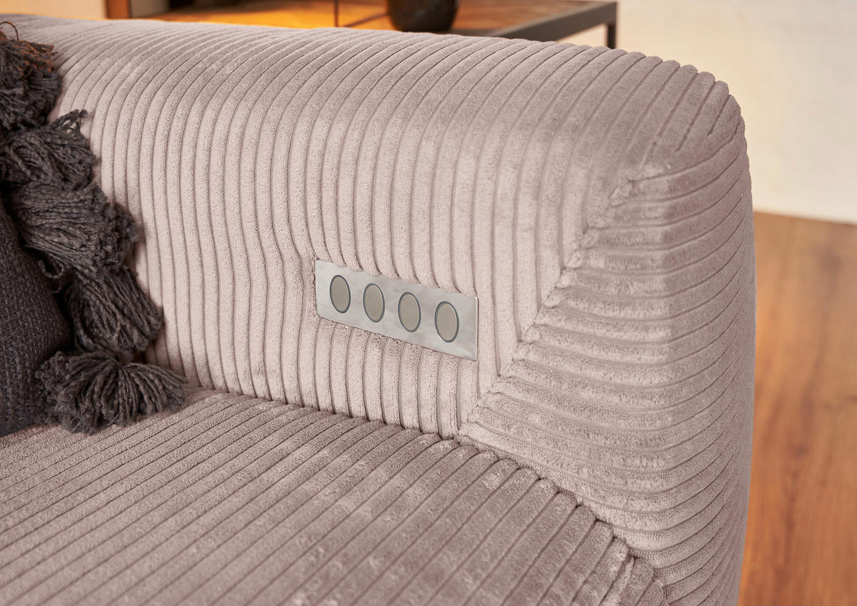 ECKSOFA in Cord Rosa  - Schwarz/Rosa, Konventionell, Textil/Metall (180/266cm) - Hom`in