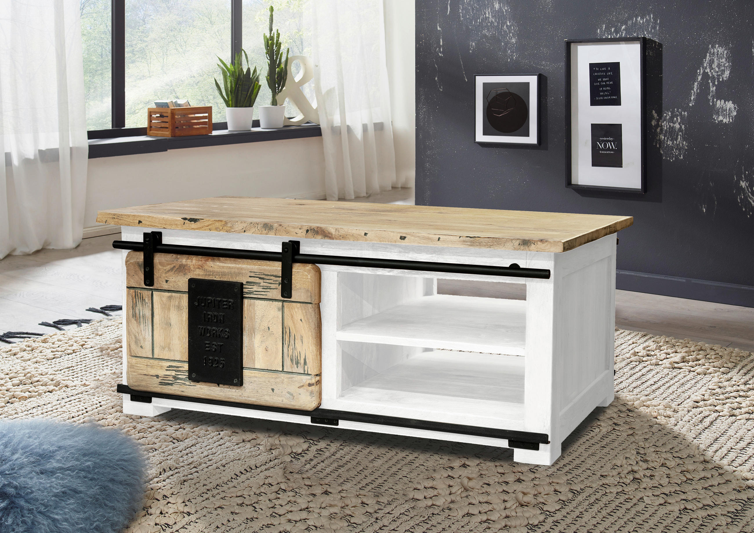 COUCHTISCH Mangoholz massiv 110/70/45 cm rechteckig Braun, Schwarz, Weiß - Schwarz/Braun, KONVENTIONELL, Holz/Metall (110/70/45cm) - Livetastic