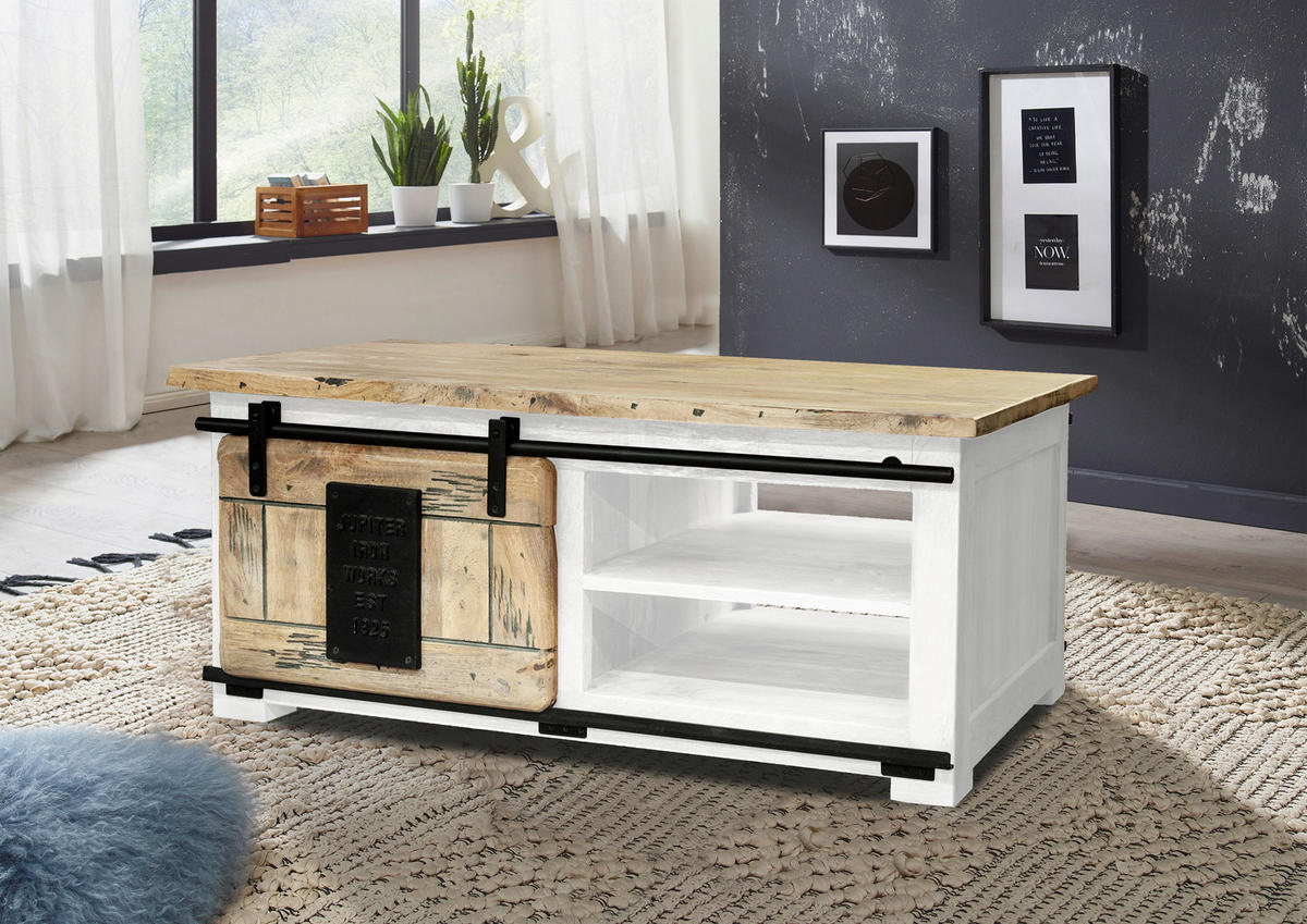 COUCHTISCH Mangoholz massiv 110/70/45 cm rechteckig Braun, Schwarz, Weiß  - Schwarz/Braun, KONVENTIONELL, Holz/Metall (110/70/45cm) - Livetastic