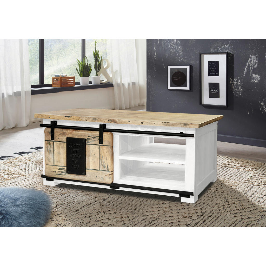 Thumbnail - Livetastic Couchtisch, Braun, Schwarz, Weiß, Holz, Metall, Mangoholz, massiv, rechteckig, eckig, 70x45x110 cm, offenes F...