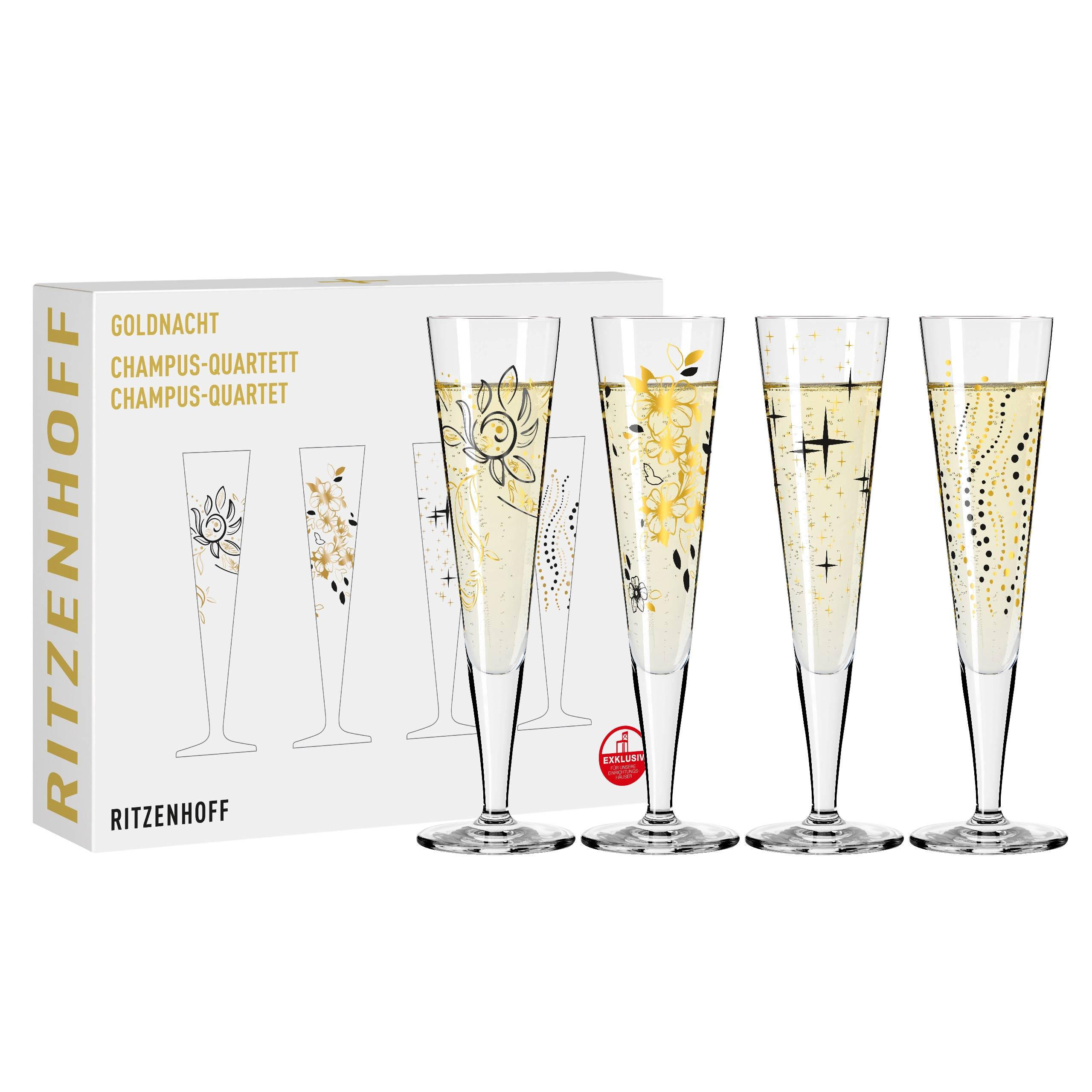 CHAMPAGNERGLAS Goldnacht 205 ml 4-teilig  - Goldfarben/Schwarz, Trend, Glas (7,2/24/7,2cm) - Ritzenhoff Breker