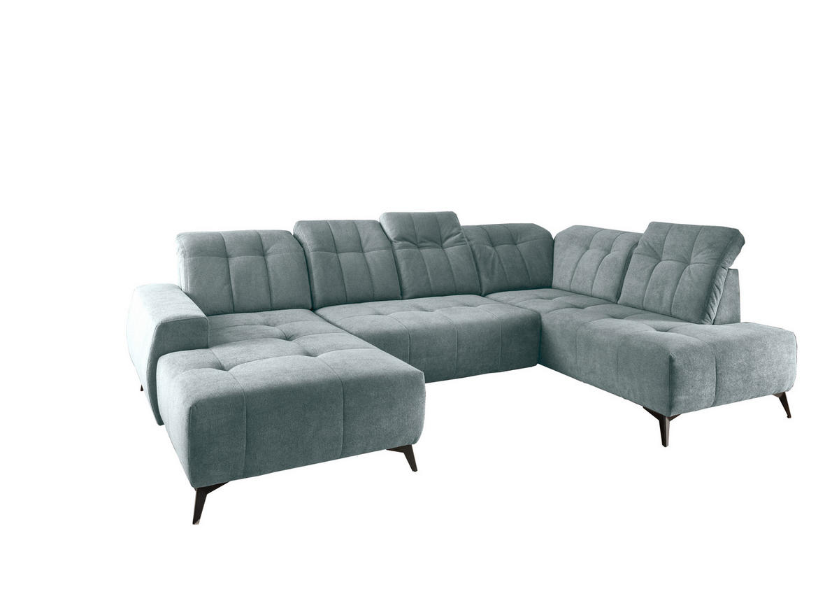 WOHNLANDSCHAFT SANO in Chenille Mintgrau  - Mintgrau/Schwarz, MODERN, Textil/Metall (200/337/180cm) - Livetastic