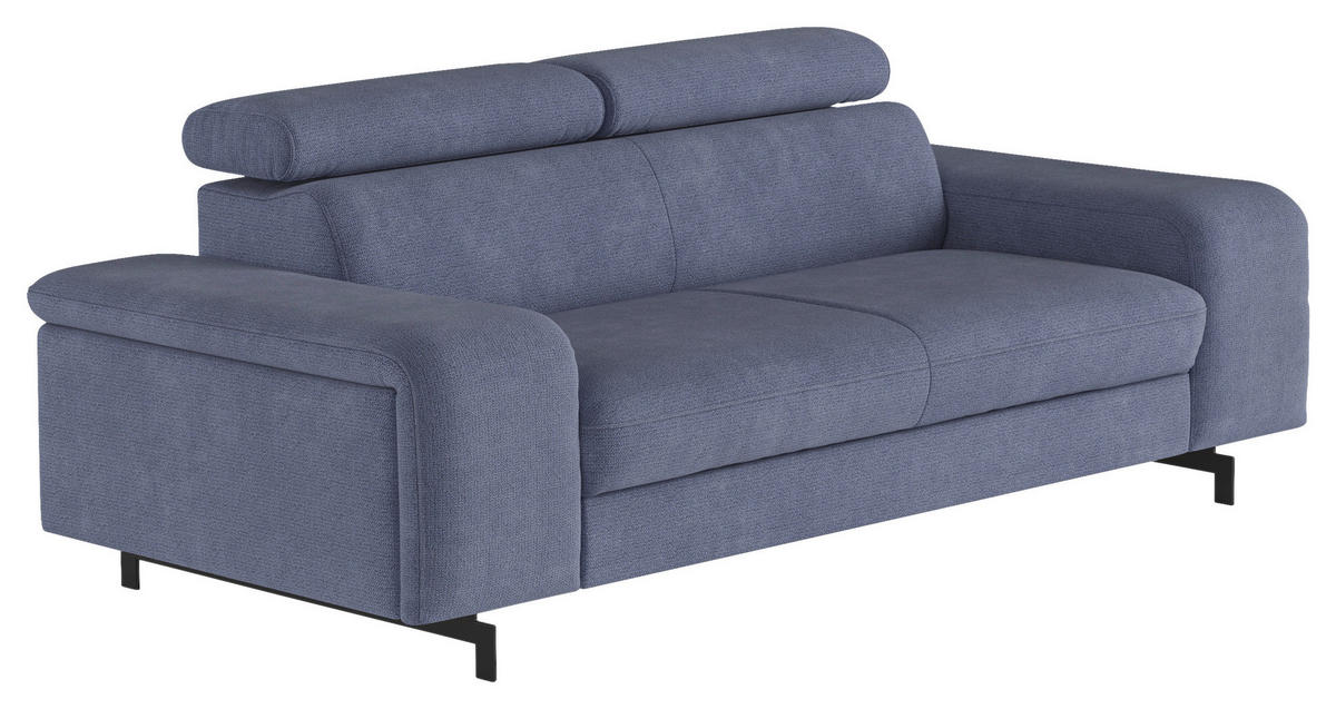 3-SITZER-SOFA in Chenille Blau  - Blau/Schwarz, Textil/Metall (217/81/100cm) - MID.YOU