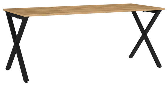 SCHREIBTISCH 180/80/75 cm, Schwarz, Eichefarben, in verschiedenen Holz-Dekoren erhältlich, justierbare Füße  - Eichefarben/Schwarz, MODERN, Holzwerkstoff/Metall (180/80/75cm) - Novel