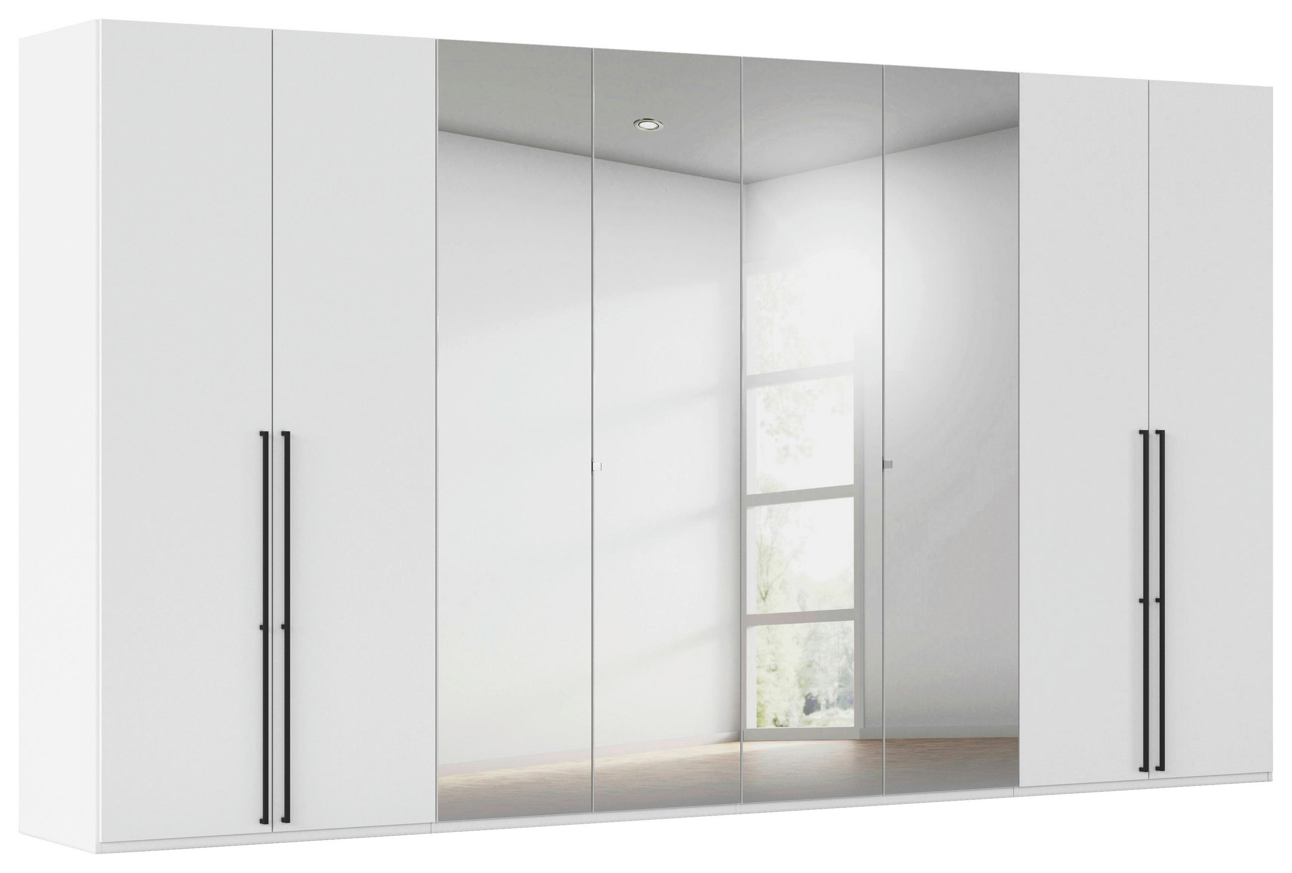 DREHTÜRENSCHRANK 400/235/61 cm,  in Weiß, 8-türig  - Chromfarben/Schwarz, Basics, Glas/Holzwerkstoff (400/235/61cm) - Novel