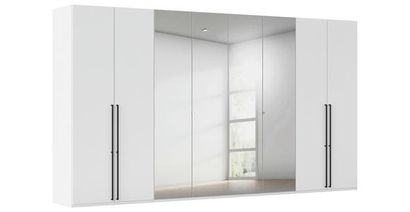 DREHTÜRENSCHRANK 400/235/61 cm,  in Weiß, 8-türig  - Chromfarben/Schwarz, Basics, Glas/Holzwerkstoff (400/235/61cm) - Novel