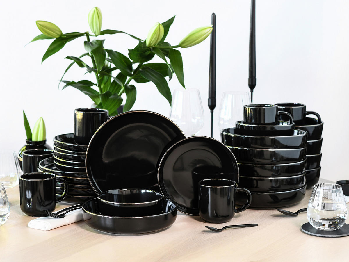 KOMPLETT SERVIS Nordic Festive Schwarz 30 delar  - svart/guldfärgad, Basics, keramik - Creatable