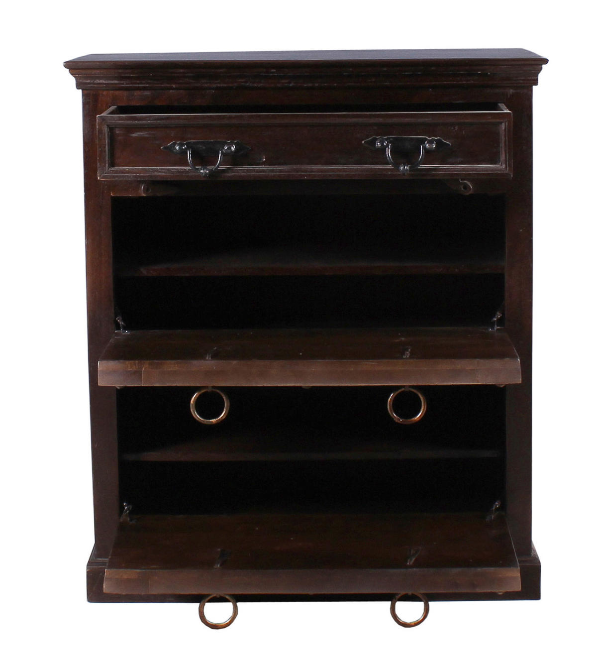 SCHUHSCHRANK Altholz massiv Braun  - Messingfarben/Braun, Design, Holz/Metall (85/90/40cm) - MID.YOU