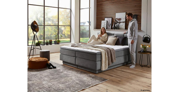 BOXSPRINGBETT 180/200 cm,  in Grau, Matratze, gepolstertes Kopfteil, Bettkasten, Topper, H2 + H3 = mittel + fest  - Schwarz/Grau, KONVENTIONELL, Kunststoff/Textil (180/200cm) - Carryhome