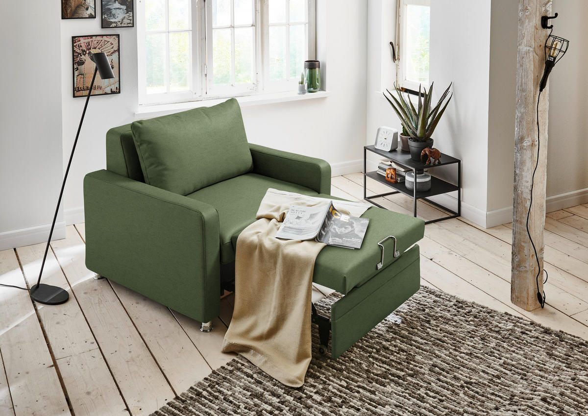 SCHLAFSESSEL Chenille Grün  - Alufarben/Grün, Konventionell, Textil/Metall (106/90/100cm) - Beldomo Style