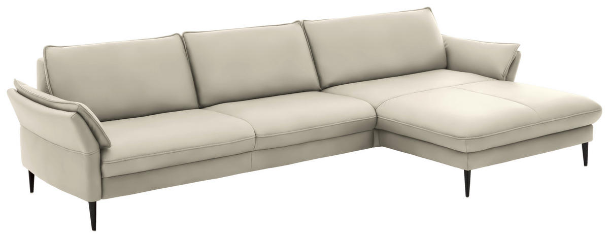 ECKSOFA in Echtleder Ecru  - Ecru/Schwarz, Design, Leder/Metall (334/172cm) - Hukla
