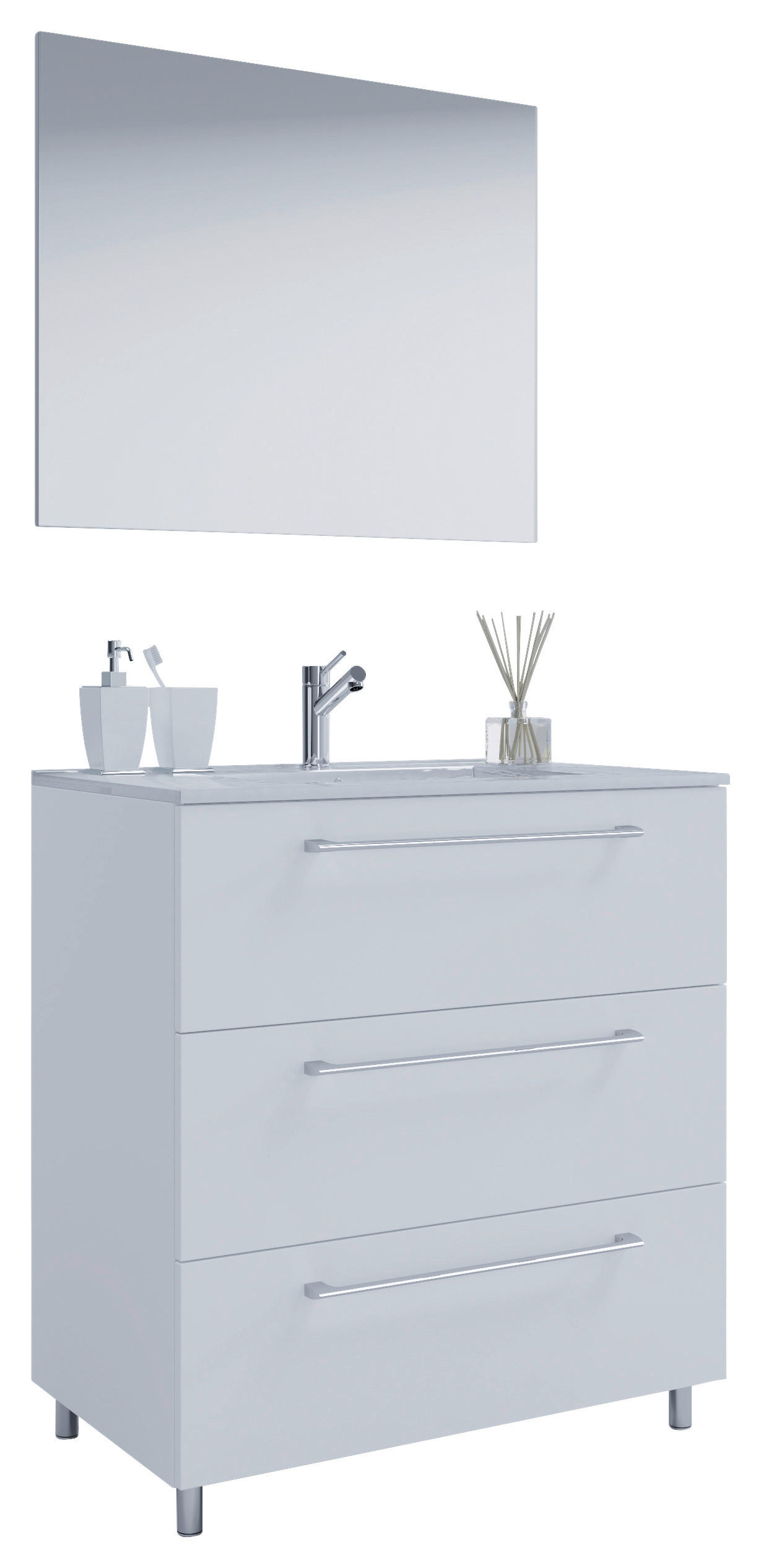 BADEZIMMER 3-teilig in 80 cm - Alufarben/Weiß, MODERN, Keramik/Holzwerkstoff (80cm) - MID.YOU