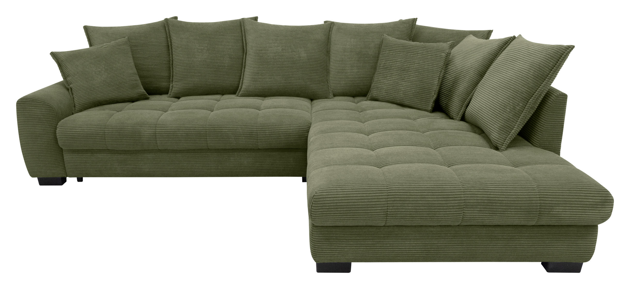 ECKSOFA Grün Cord Rückenkissen, Armlehnenkissen, Bettkasten, Schlaffunktion, Rücken echt, Liegefläche im Originalstoff  - Schwarz/Grün, KONVENTIONELL, Kunststoff/Textil (304/212cm) - Carryhome