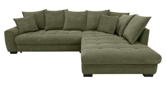 ECKSOFA Grün Cord Rückenkissen, Armlehnenkissen, Bettkasten, Schlaffunktion, Rücken echt, Liegefläche im Originalstoff  - Schwarz/Grün, KONVENTIONELL, Kunststoff/Textil (304/212cm) - Carryhome