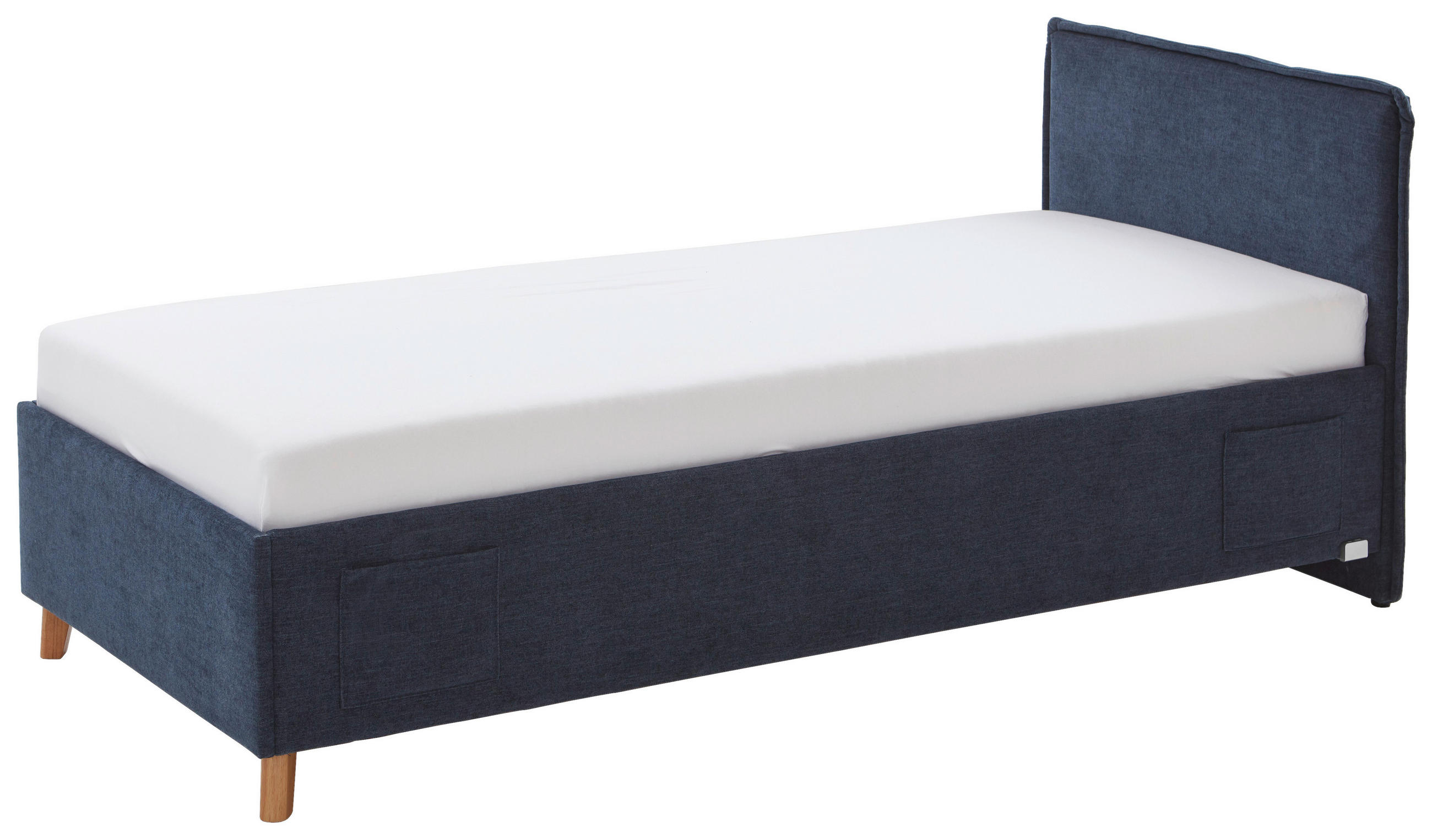 POLSTERBETT Lattenrost, Bettkasten 90/200 cm  in Dunkelblau  - Eichefarben/Birkefarben, KONVENTIONELL, Holz/Textil (90/200cm) - Stylife