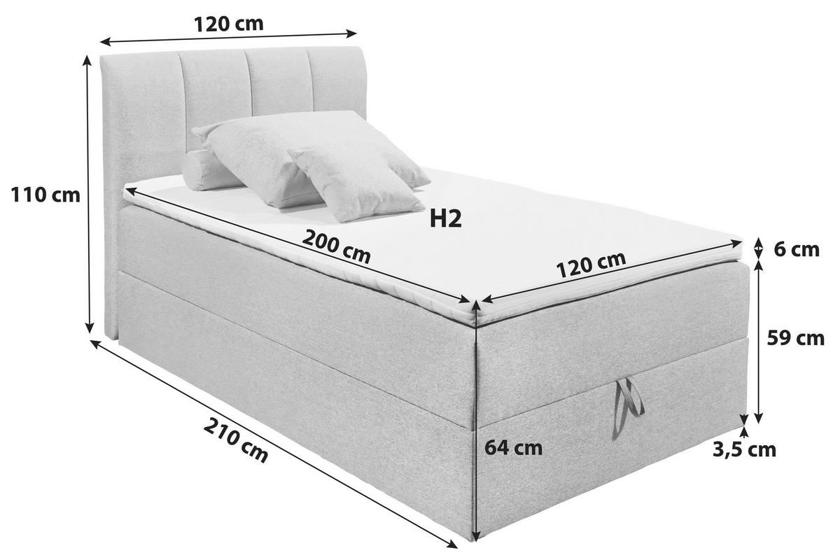 BOXSPRINGBETT 120/200 cm  in Grau  - Schwarz/Grau, Basics, Kunststoff/Textil (120/200cm) - MID.YOU