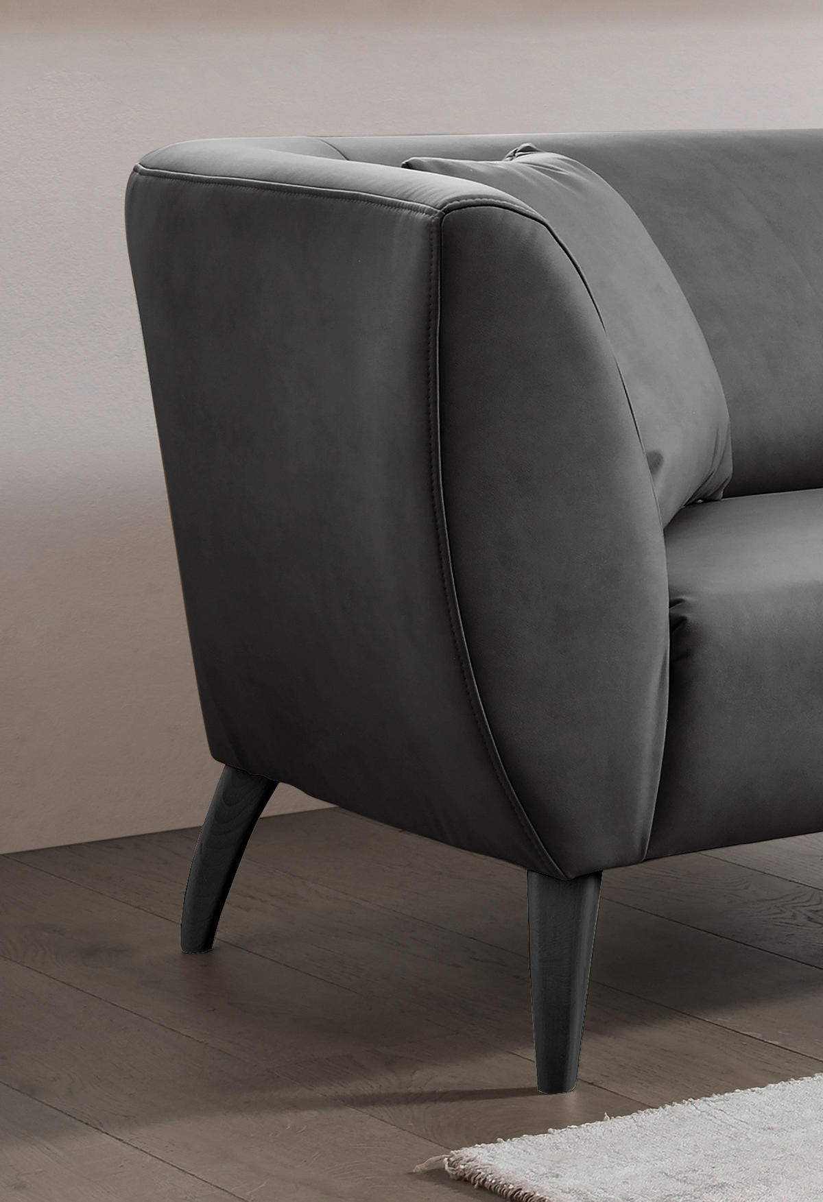 2-SITZER-SOFA in Lederlook Schwarz  - Schwarz, Modern, Holz/Textil (172/83/88cm) - Livetastic
